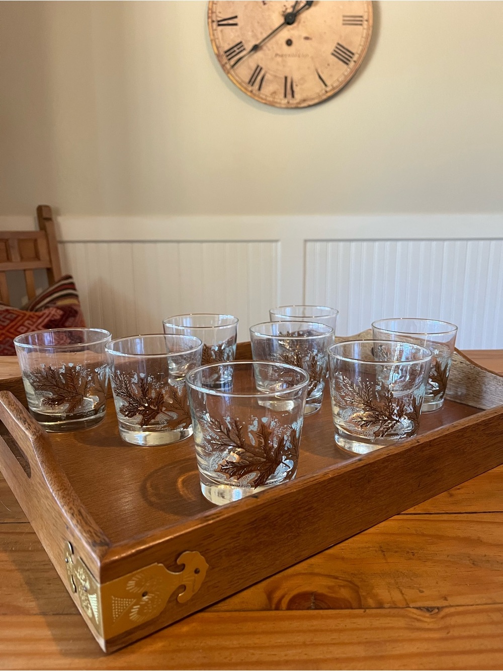 Vintage MCM Libbey 22kt Gold Oak Leaf Lowball Glasses - Set of 8